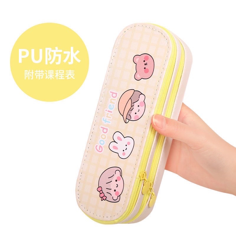 Hộp Bút Hai Ngăn Da PU Anime Phong Cách Nhật Bản, Dung Tích Lớn Tiện Lợi