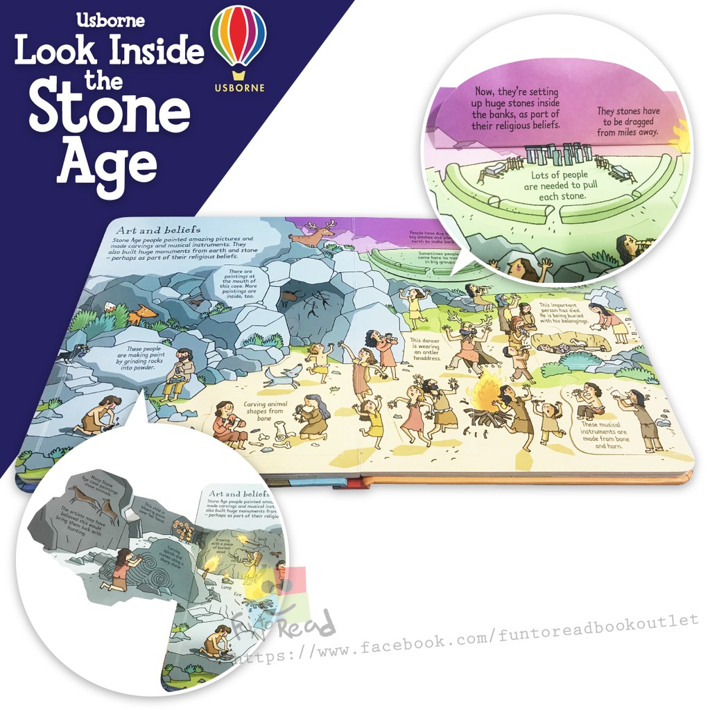 Sách lật mở Look Inside Stone Age thời kỳ đồ đá Usborne