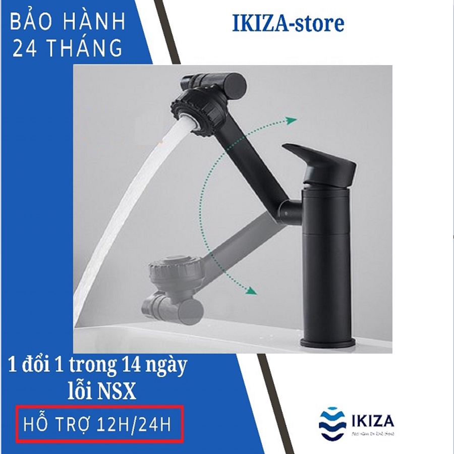 Vòi Lavabo Vòi Rửa Mặt Nóng Lạnh Chất Liệu Đồng Có Thể Xoay 360 Độ - Tặng Kèm Cặp Dây