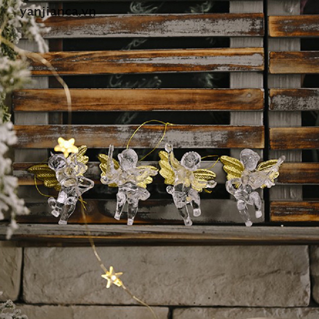 Set 4 thiên thần trong suốt treo trang trí cây thông giáng sinh