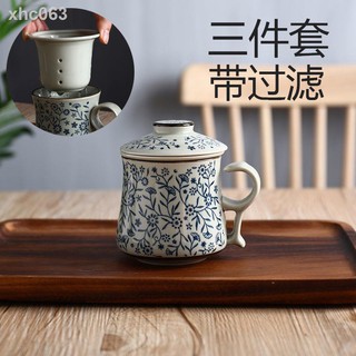 ◄Cốc Uống Trà Bằng Sứ Có Nắp Lọc Màu Xanh Dương/Trắng Tiện Dụng Cho Văn Phòng/Tại Nhà