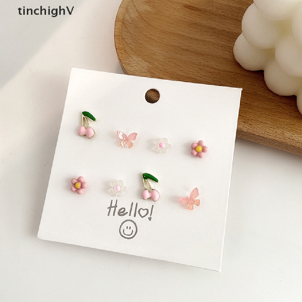 Set 8 Khuyên Tai Hình Học / Bông Hoa / Bươm Bướm Kiểu Dáng Dễ Thương Xinh Xắn Dành Cho Nữ