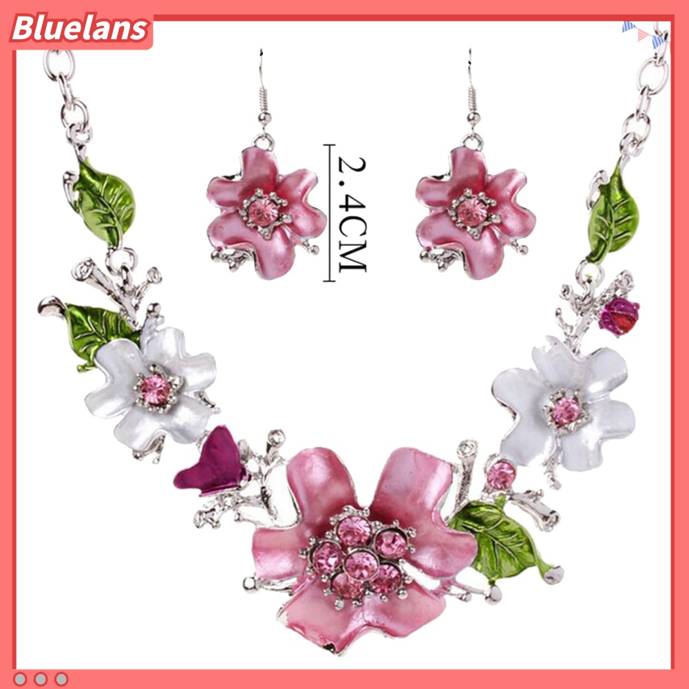 Bộ Vòng cổ + Cặp Khuyên Tai Đính Đá Nhân Tạo Đẹp Mắt Cho Nữ