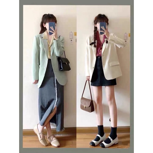 Áo khoác blazer nữ 2 lớp màu trắng sữa phong cách trẻ trung và năng động | BigBuy360 - bigbuy360.vn