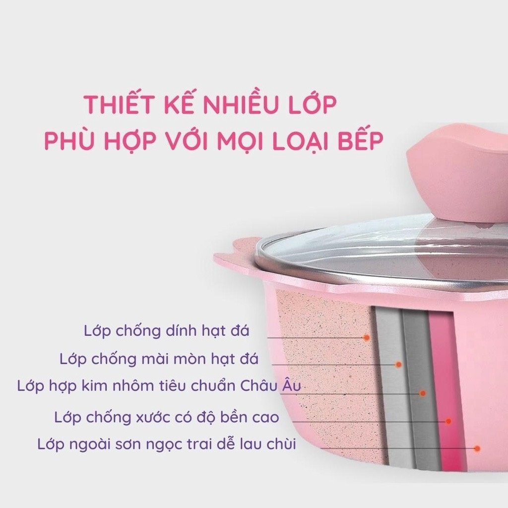 Bộ nồi chảo đá nấu ăn dặm cho bé, men đá chống dính kèm chảo và xửng hấp inox cho bé