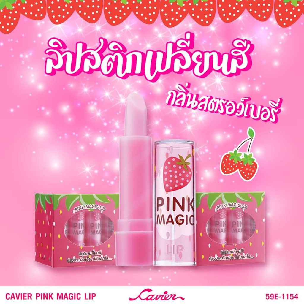 01 Son dưỡng môi Cavier PINK Magic Lip hương Dâu Thái Lan