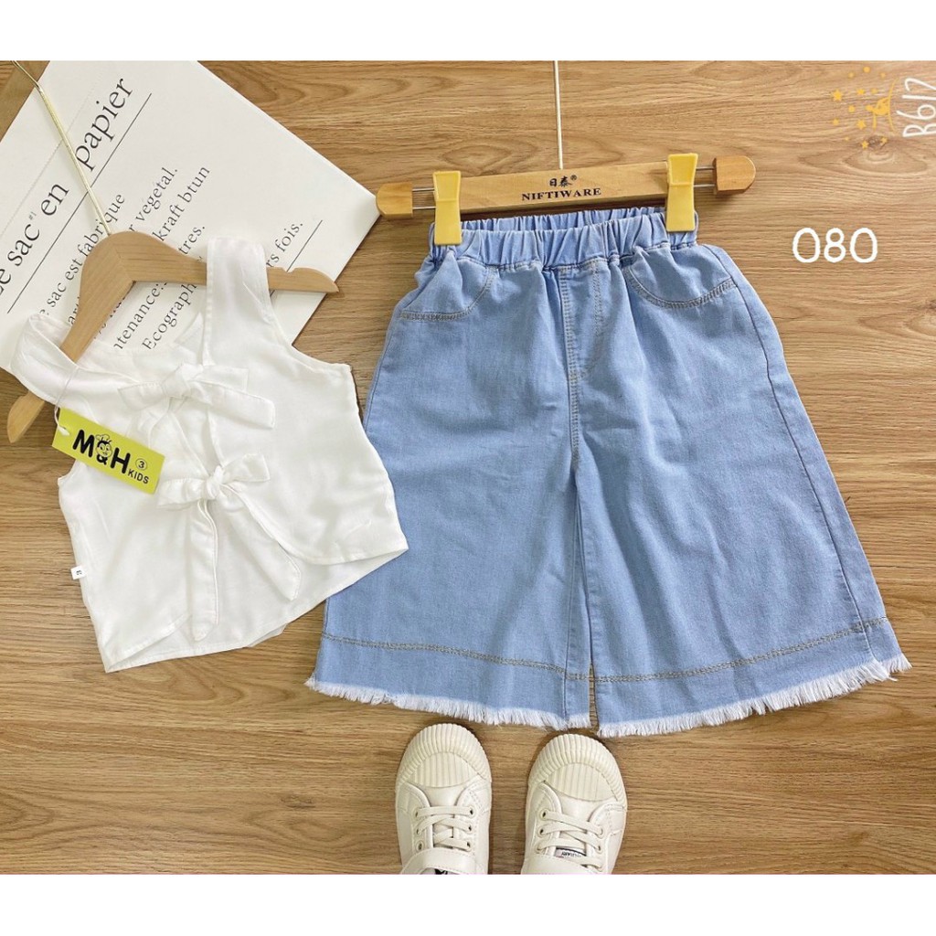 Set jean bé gái set áo croptop và quần jean ống rộng cho bé gái 12 đến 25kg