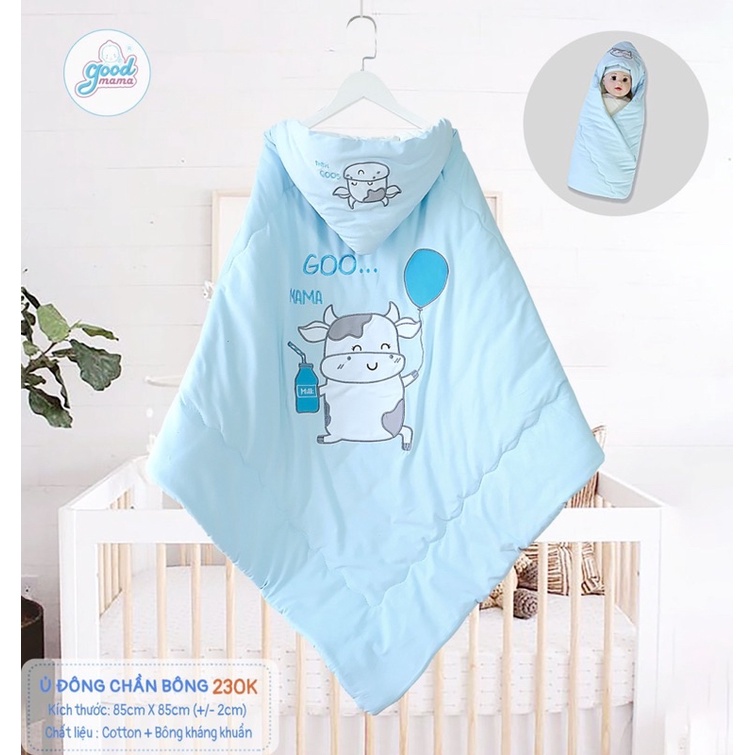 Goodmama - Chăn ủ trần bông có mũ cho bé sơ sinh GM27084