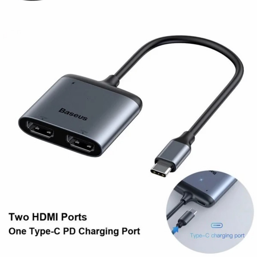 [Sẵn - Sale] Hub chuyển Baseus Enjoy Series Type C to Dual HDMI 4K+Type C PD intelligent HUB adapter Grey_LV442-GY