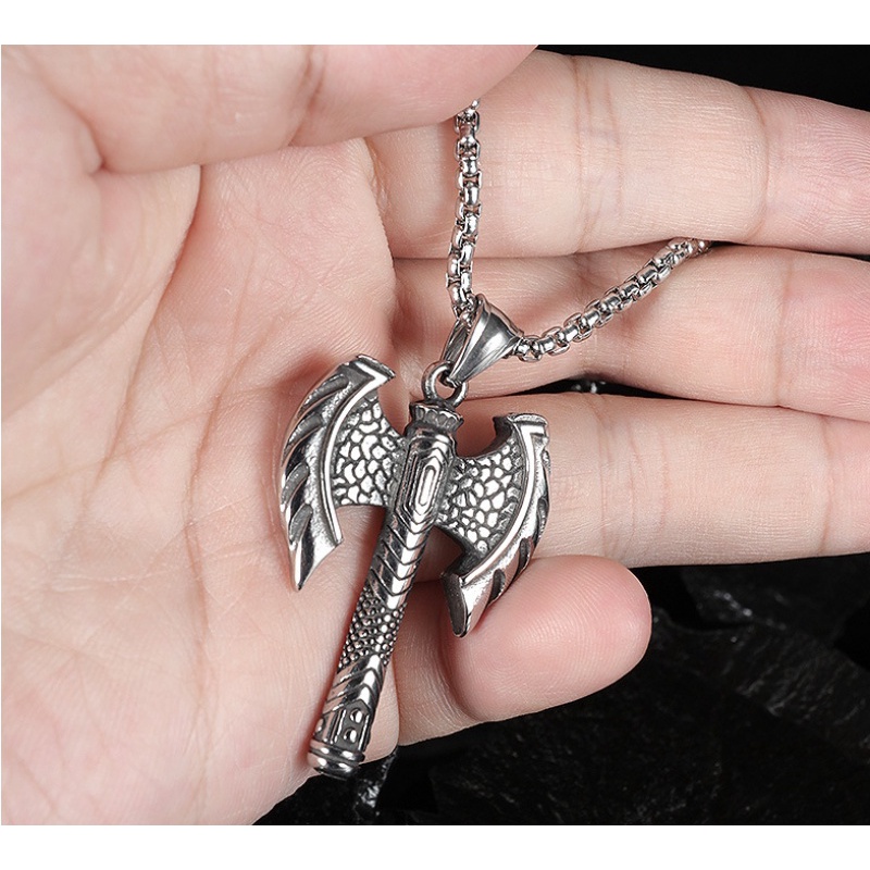 Vòng cổ Thép Titan Mặt Hình Chiếc Rìu Đôi Thời Trang Cho Nam