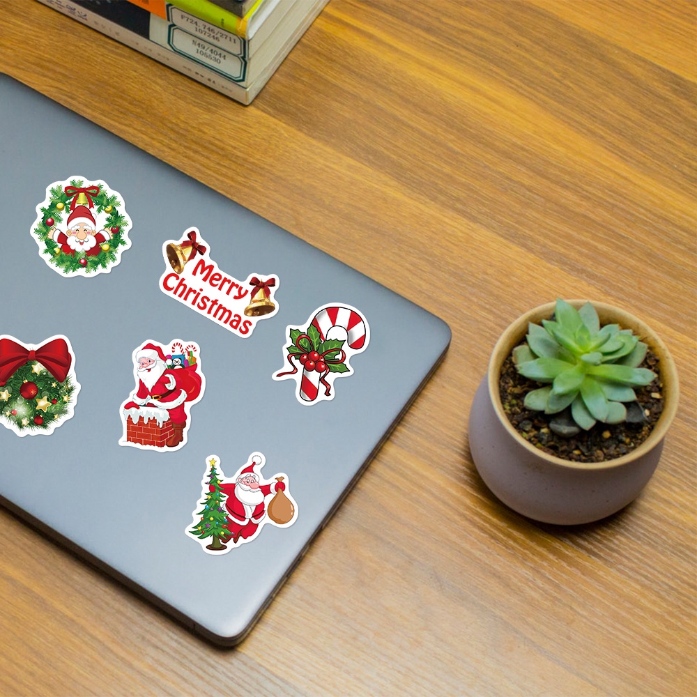 Bộ 50 miếng dán trang trí chống nước họa tiết hoạt hình phong cách thời trang Giáng Sinh