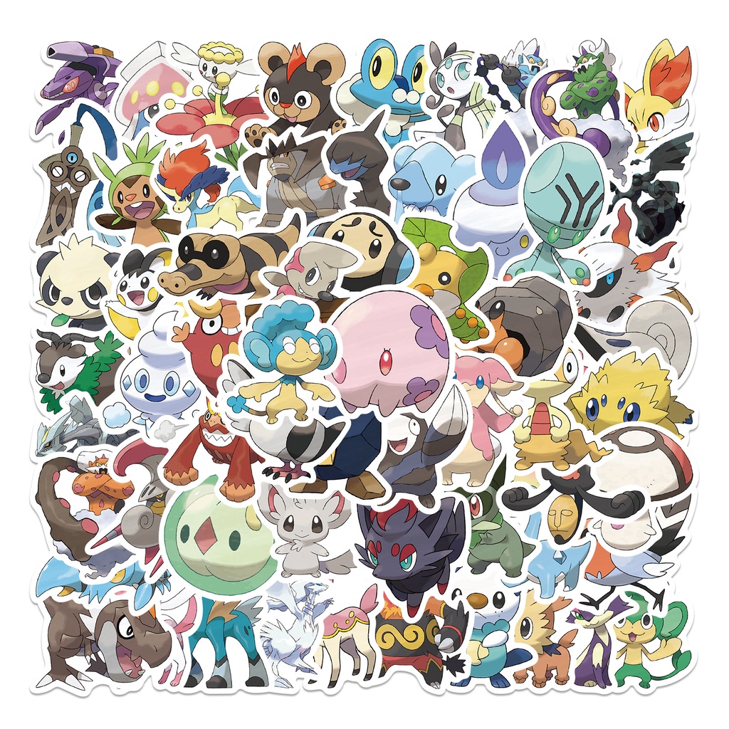 Bộ 62 Miếng Dán Chống Thấm Nước Hình Pokemon Dễ Thương Trang Trí Vali/Laptop
