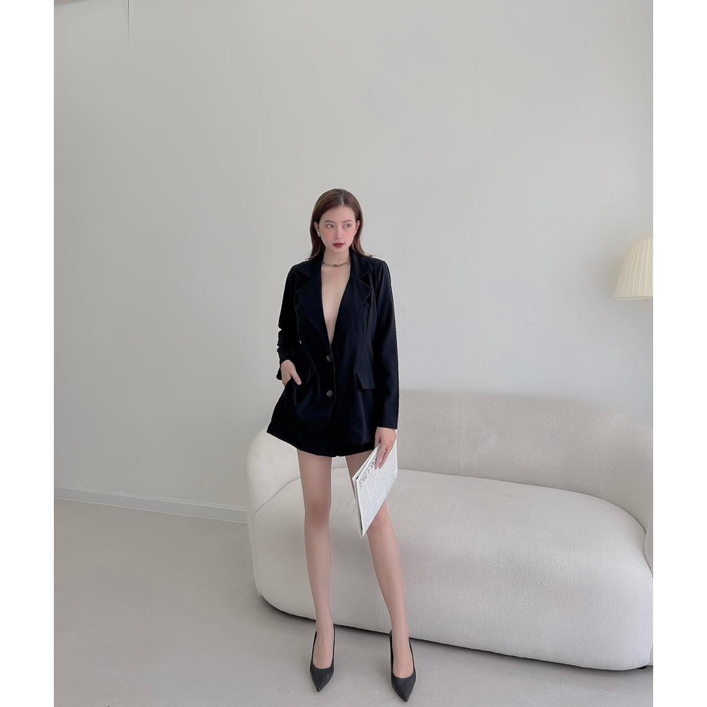 [HÀNG THIẾT KẾ CAO CẤP] Set Áo Vest Blazer Tay Dài Quần Ngắn Công Sở / Đi Tiệc Màu Nâu Sang Trọng