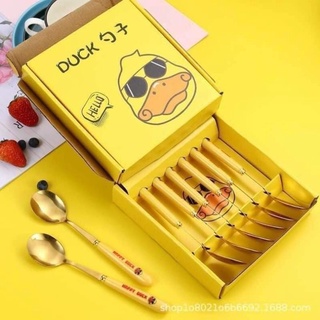 Set 6 thìa vịt vàng duck dễ thương kèm vỏ hộp xinh xắn bộ 6 muỗng hình vịt mạ vàng