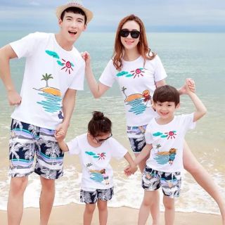 Combo áo gia đình biển đủ size (Em Hồng)