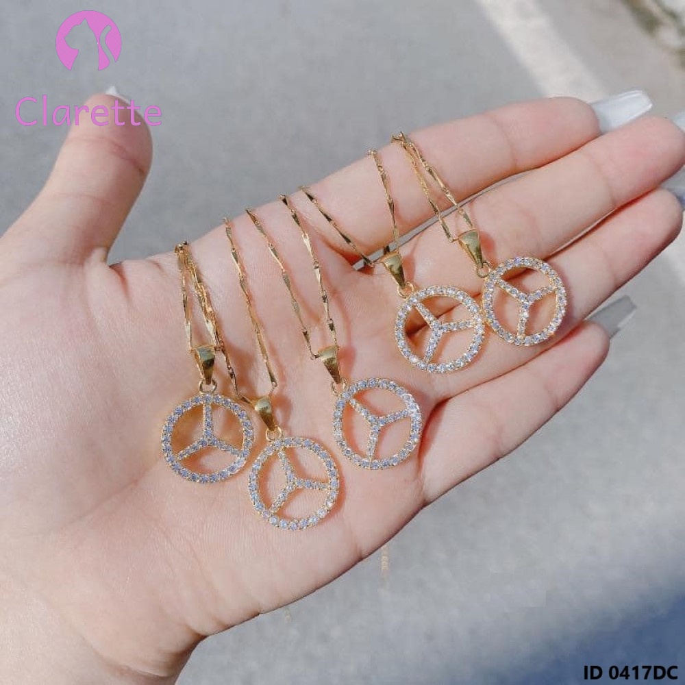 Dây chuyền bạc xi vàng mặt hình logo Mers M e r c e d e s Clarette 0417DC
