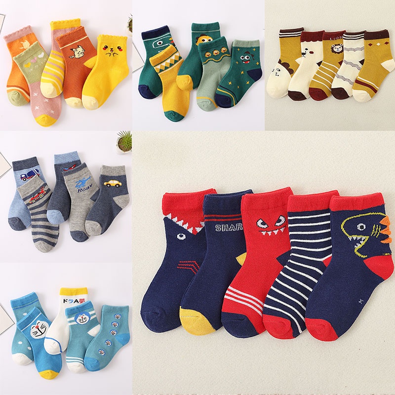 Set 5 Đôi Vớ Thoáng Khí Bằng Vải Cotton In Họa Tiết Hoạt Hình Dễ Thương Thời Trang Mùa Hè Cho Bé Trai Và Gái Từ 1