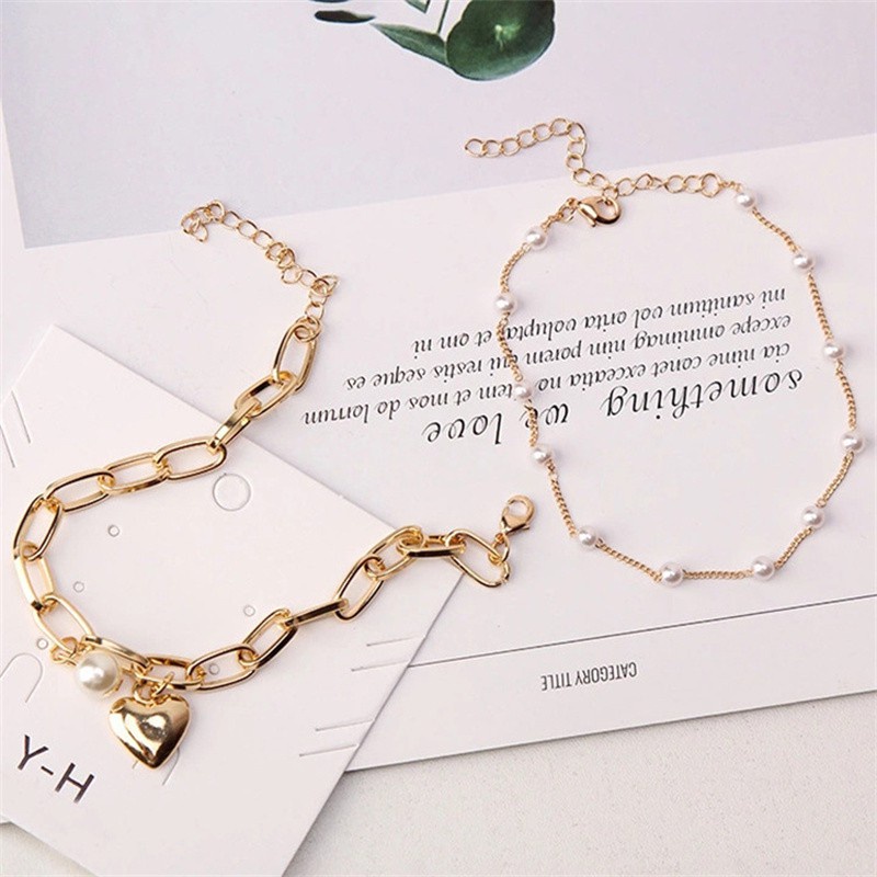 Vòng Tay Hai Lớp Đính Hạt Ngọc Trai Hình Trái Tim Thời Trang Dành Cho Nữ