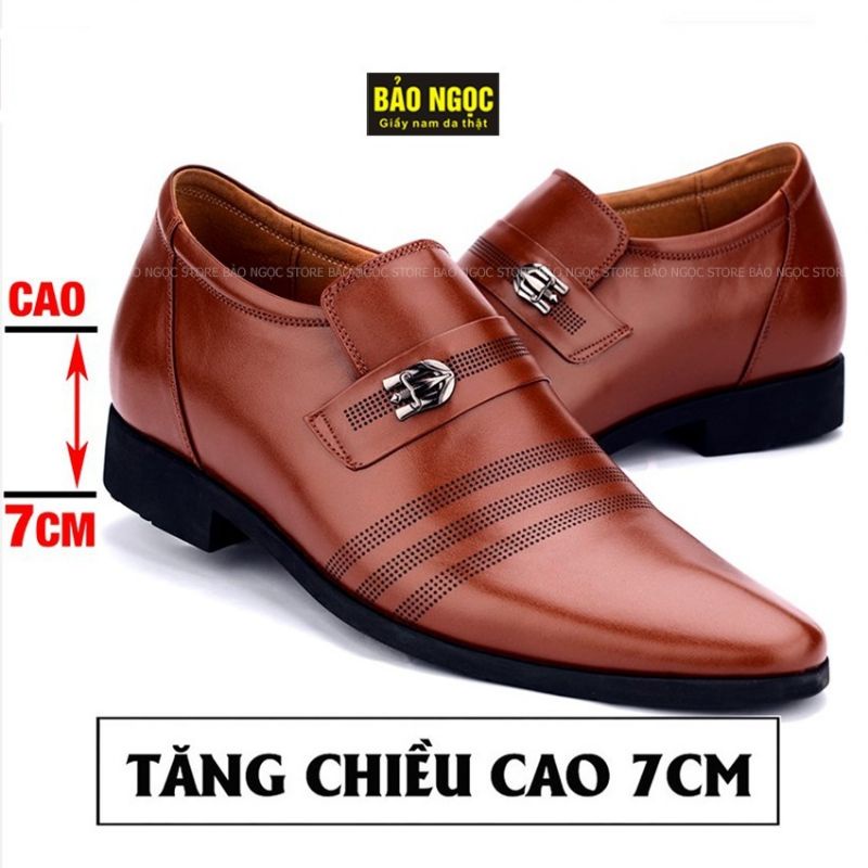 giày lười nam tăng chiều cao 7cm, đế khâu chắc chắn, có 2 màu đen, nâu