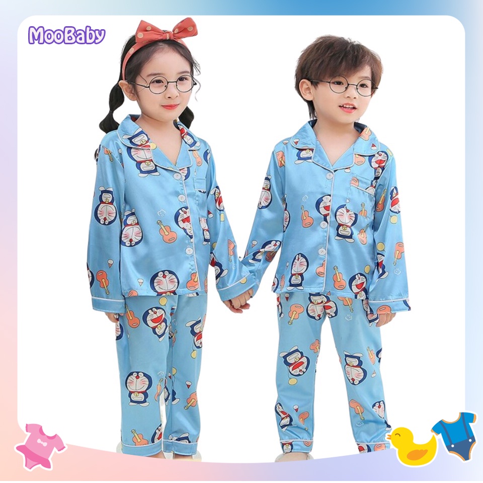 Bộ Đồ Ngủ Pijama In Hình Doremon Cực Xinh Cho Bé Trai Bé gái, Đồ Bộ Pijama in hình Pikachu Từ 6-28Kg - MooBaby Shop