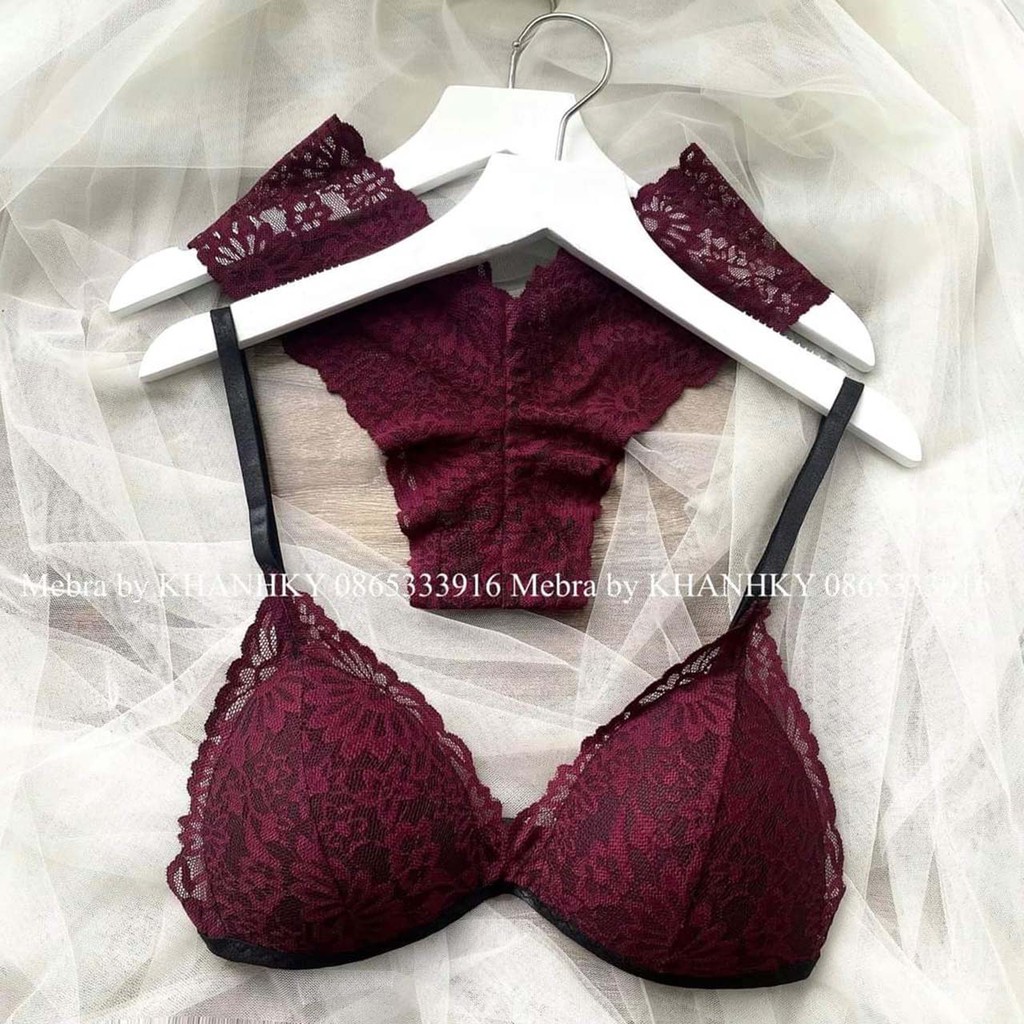 🌺RẺ VÔ ĐỊCH🌺 Bộ đồ lót ren không gọng màu tím than phối quần chữ lọt khe chữ Y | BigBuy360 - bigbuy360.vn