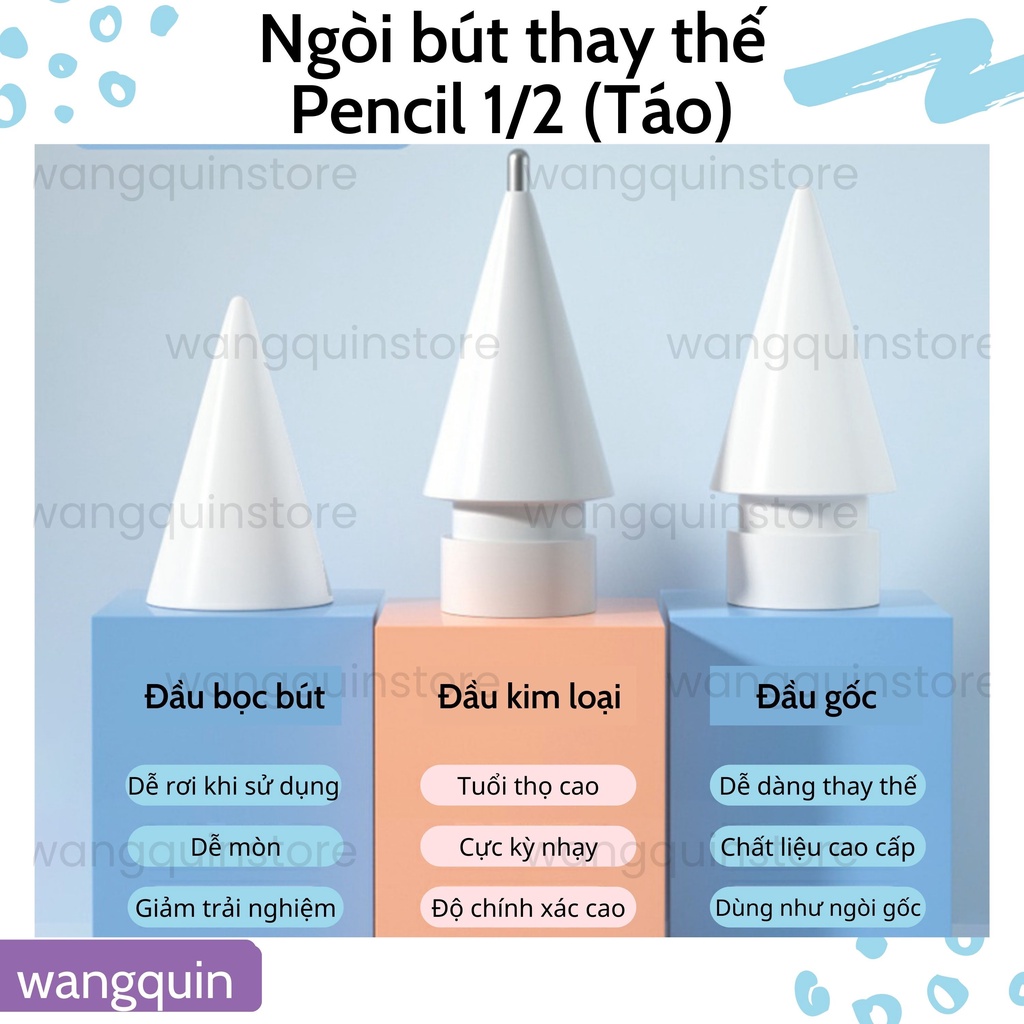 Đầu ngòi thay thế cho bút cảm ứng Pencil 1/2 táo - Pen tip dùng như ngòi gốc - Ngòi bút kim loại hỗ trợ viết Calligraphy