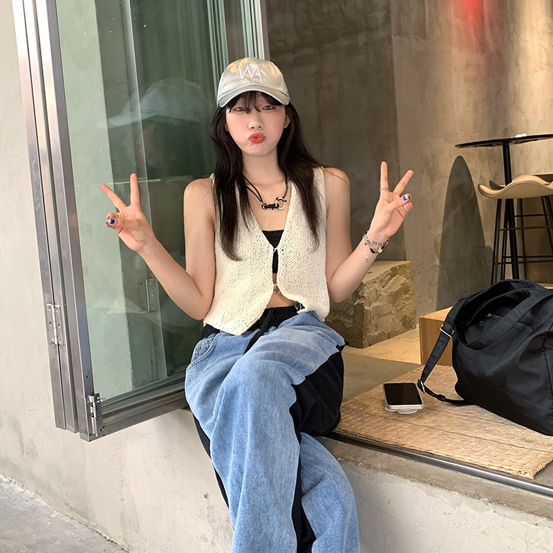 Áo Dệt Kim Sát Nách Cổ Chữ V Dáng Rộng Thời Trang Hàn Quốc Cho Nữ | BigBuy360 - bigbuy360.vn