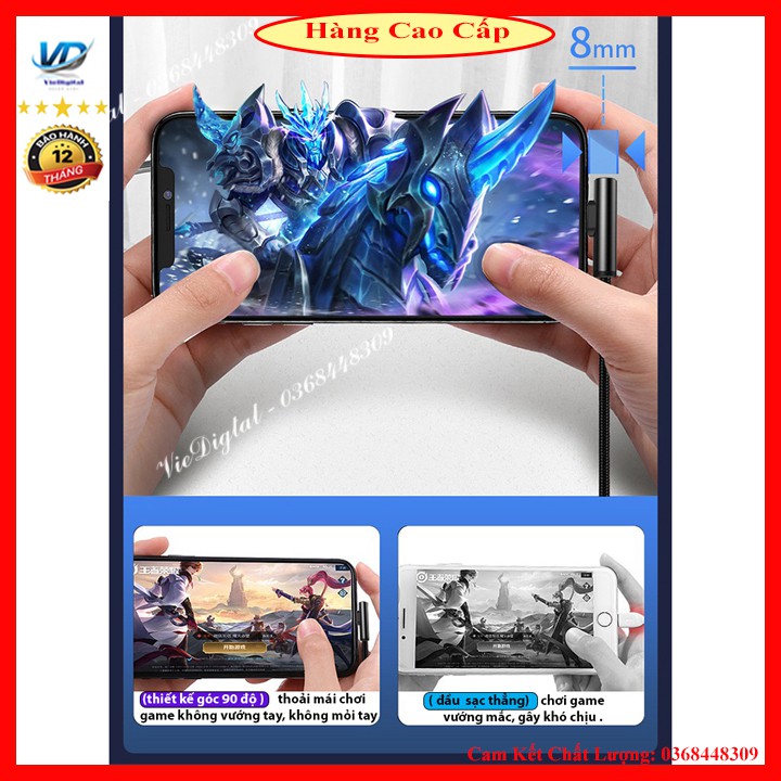 Cáp Sạc Nhanh IPhone chuyên dụng gaming đầu ngang có đèn led ,bọc dây dù Chống Đứt Gãy [ Bảo hành 6 tháng ]