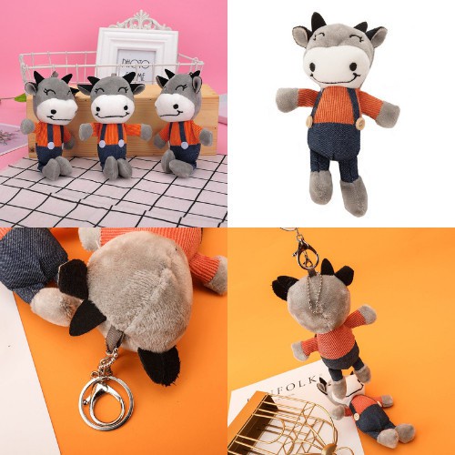 Móc Khóa Gấu Bông Treo Balo, Túi Chéo Dễ Thương Cute Hình Ếch, Khủng Long, Bò Mặc Yếm, Khỉ Đột MK01