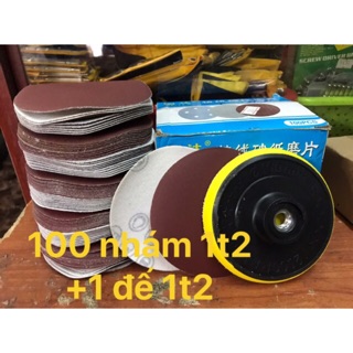 COMBO 1 ĐẾ CHÀ NHÁM TRÒN 125mm cát 100# + 100 TỜ NHÁM 125mm
