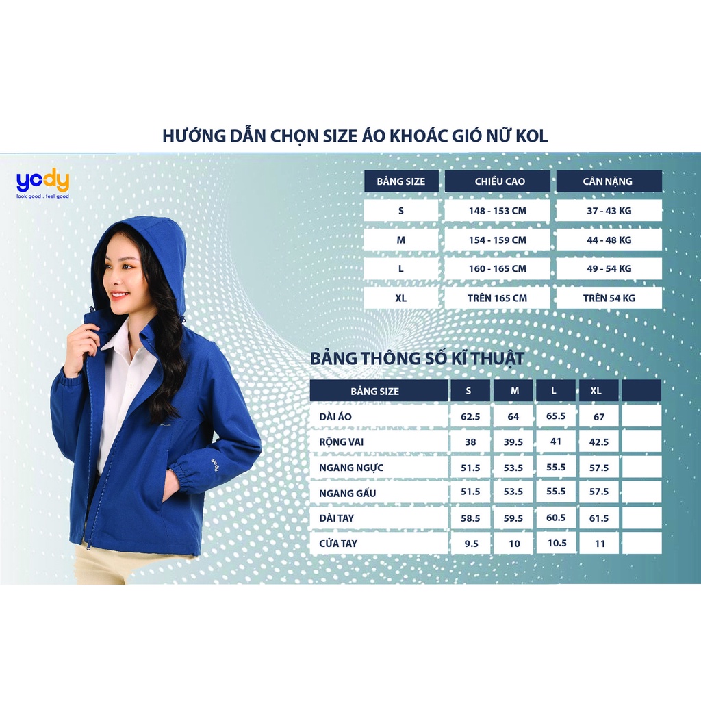 Áo gió nữ thông minh trượt nước YODY kiểu dáng basic có mũ tháo rời - AKN5042