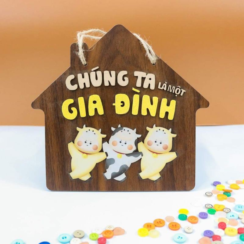 Bảng gỗ decor GIA ĐÌNH trang trí nhà cửa, bảng gỗ trang trí (Tặng kèm 01 móc treo)