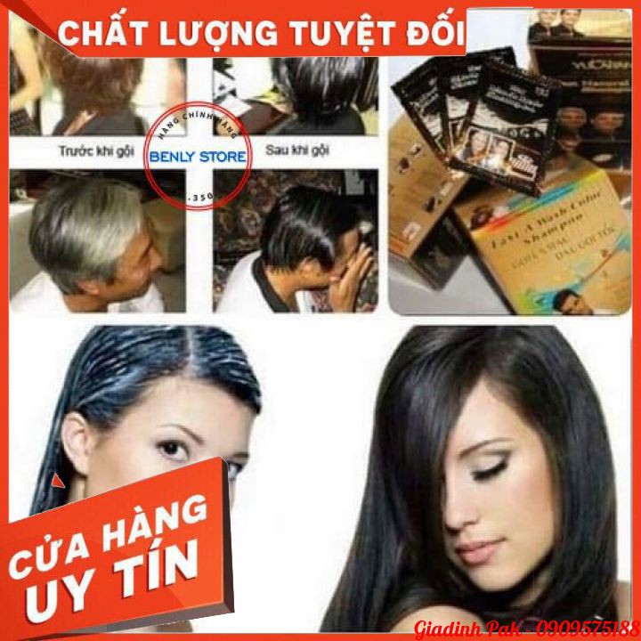 [Chính Hãng] Hộp Dầu Gội Nhuộm Đen Tóc YiCaoTen - Gội Là Đen (Hộp 10 Gói Có Kèm Bao Tay) | BigBuy360 - bigbuy360.vn
