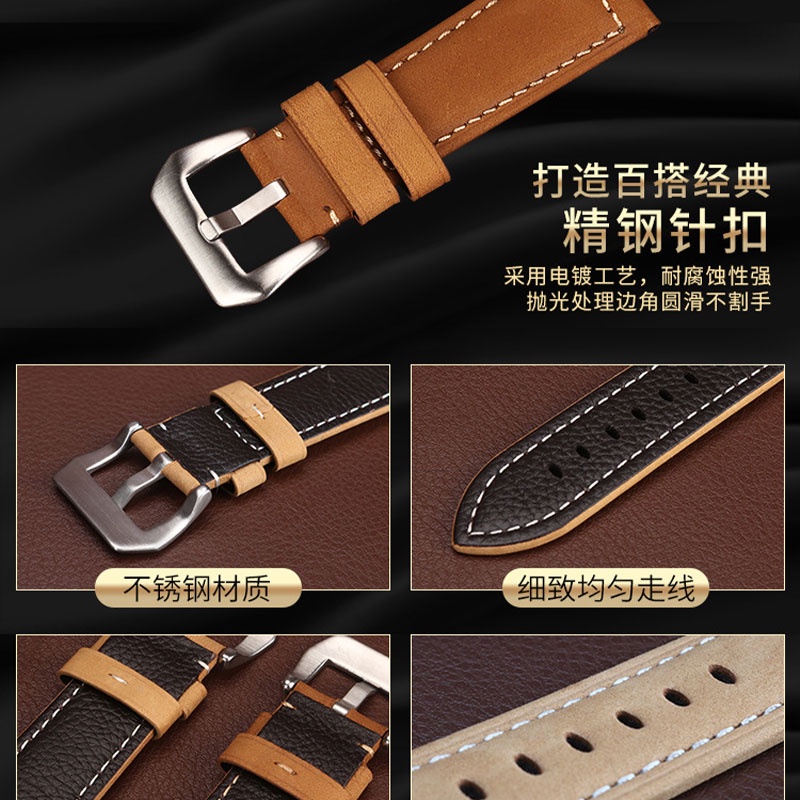 Dây Đeo Đồng Hồ Bằng Da Bò Thật Chống Nước 22mm 24mm 26mm Cho Panerai