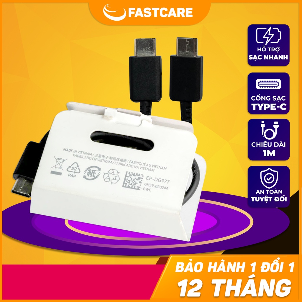 Cáp sạc nhanh type c Samsung, cáp sạc 2 đầu type c hỗ trợ sạc nhanh 25w, chống rối, chống xoắn, bảo hành 12 tháng