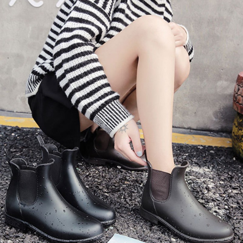 Giày Bốt Đi Mưa Chống Trượt/Thấm Nước Thời Trang Chelsea#Giày Đen shoekasut jalan jalan
