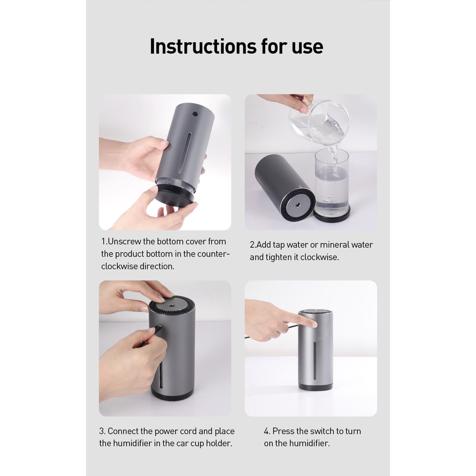 Xiaomi Baseus Alloy Car Humidifier 300ml Essential Oil Diffuser Nano Air Purifier Spray Mute Care for clean air with LED night light