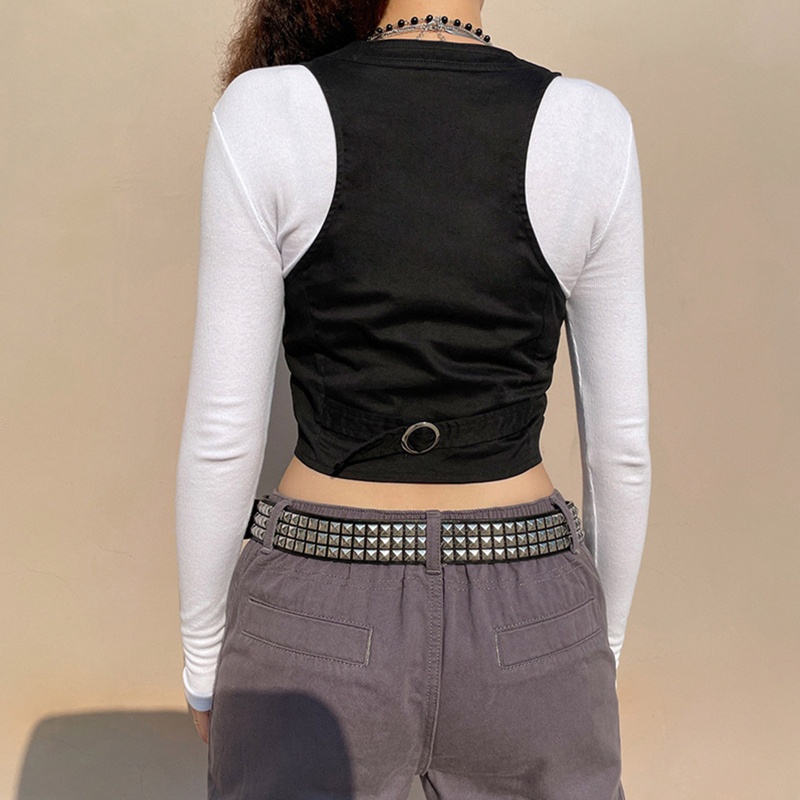 Xiangbao Áo Khoác Ghi Lê Ôm Eo Cài Nút Phong Cách Punk Đường Phố Cho Nữ