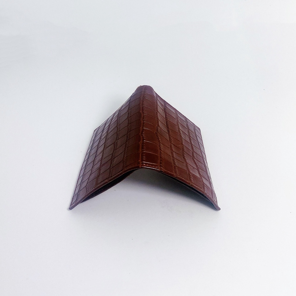 Ví nam thời trang da bò kiểu mini cá sấu cao cấp thương hiệu Jun Secret JS-MINICS nhiều ngăn đựng thẻ màu nâu