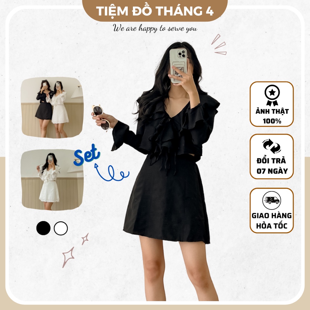 Set Đồ Nữ Xinh TIỆM ĐỒ THÁNG 4 Chất Vải Đũi Mát Set Đồ Nữ Cá Tính Hai Màu Trắng Và Đen TUTI Lên Dáng Sang Chảnh S21041