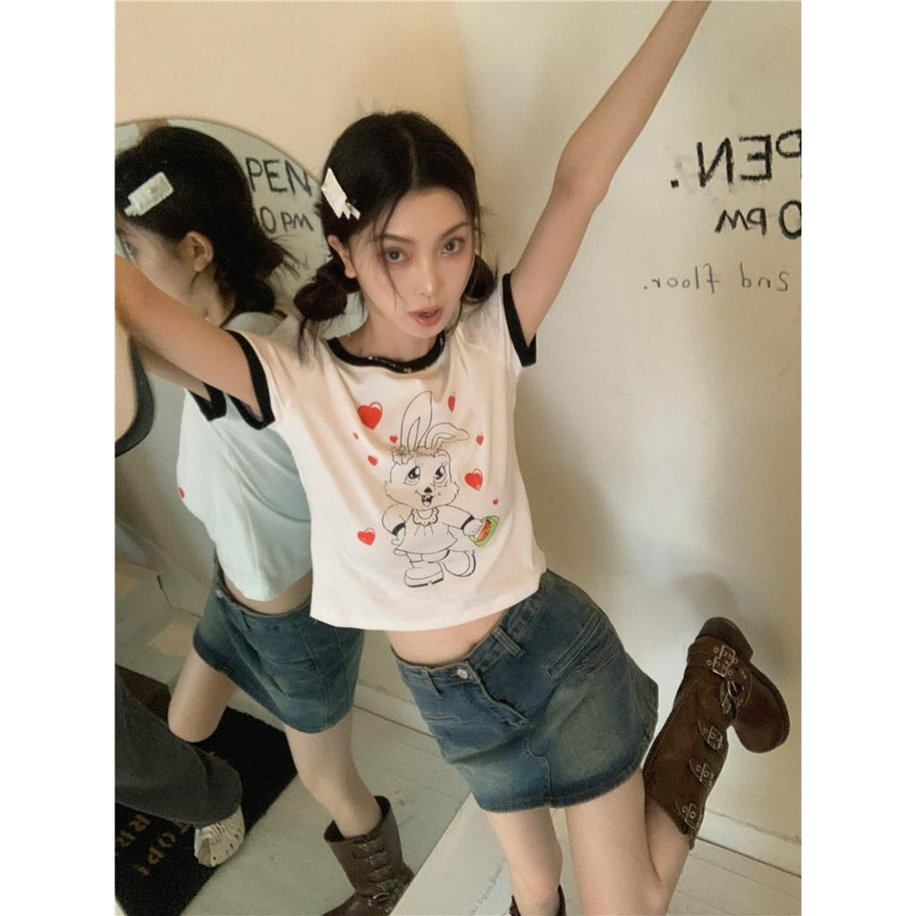 Áo Thun Ngắn Tay In Hình Thỏ Phong Cách Retro 62564