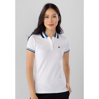Áo Thun Nữ Tay Ngắn Có Cổ Màu Trắng Giordano Polo Phối Viền Cổ Và Tay Có Logo Con Cóc Màu Xanh 0531770021
