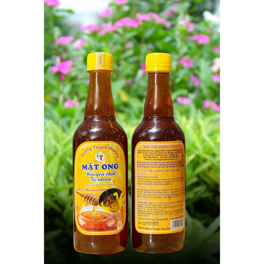 [CAO CẤP] Mật Ong Nguyên Chất Tự Nhiên Giang Thanh ( Chai nhựa 500ml) - Mật Ong Nuôi Rừng Tràm, Cao Su