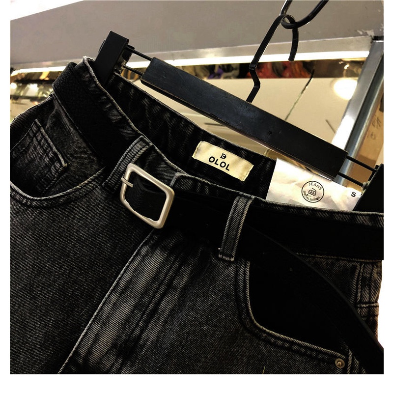 Quần Short Denim Lưng Cao Ống Rộng Màu Xám Đen Phong Cách Hàn Quốc Thời Trang Mùa Hè 2022 Dành Cho Nữ