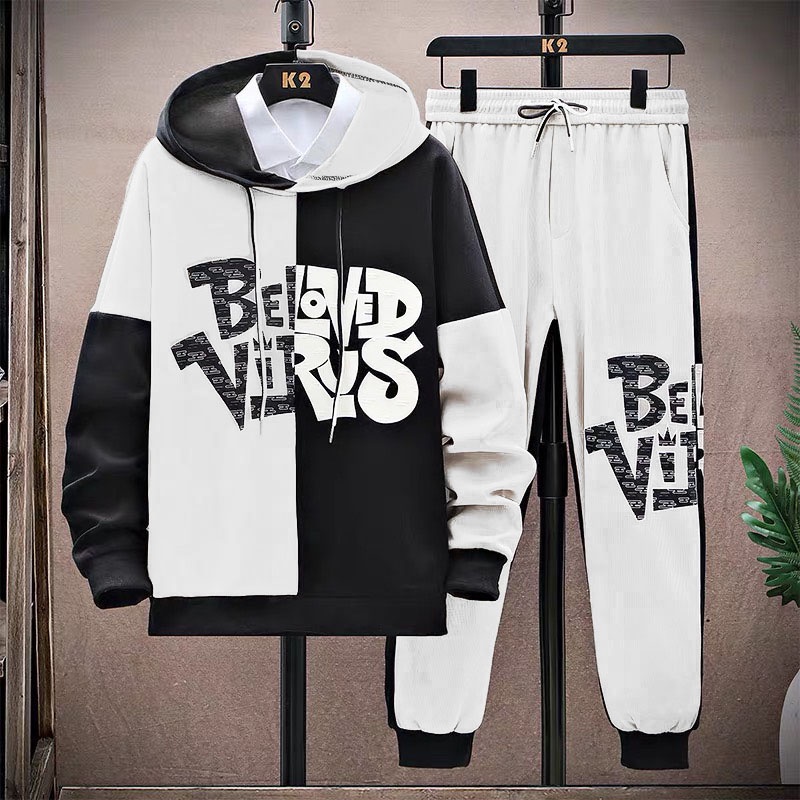 Set Bộ Nỉ Nam Áo Hoodies Phối Hai Màu Kết Hợp Quần Bo Gấu Họa Tiết Chữ Beloved Virus Thời Trang Zenkonu QA NAM 129V1