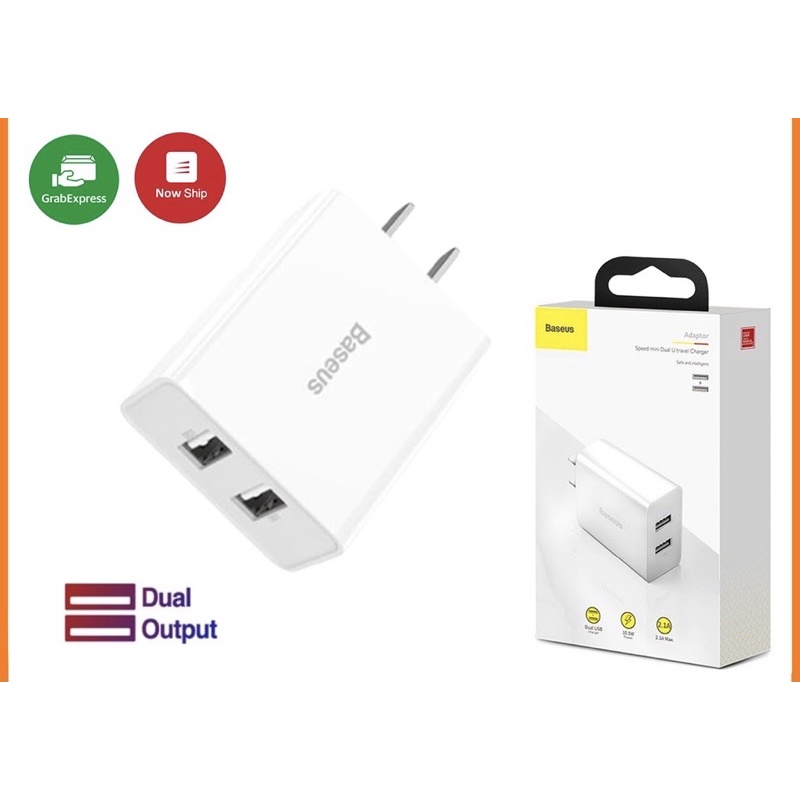 Củ sạc nhanh 2 cổng Baseus Speed Mini Dual U Charger 5V/2A hỗ trợ sạc iphone,samsung,xiaomi...
