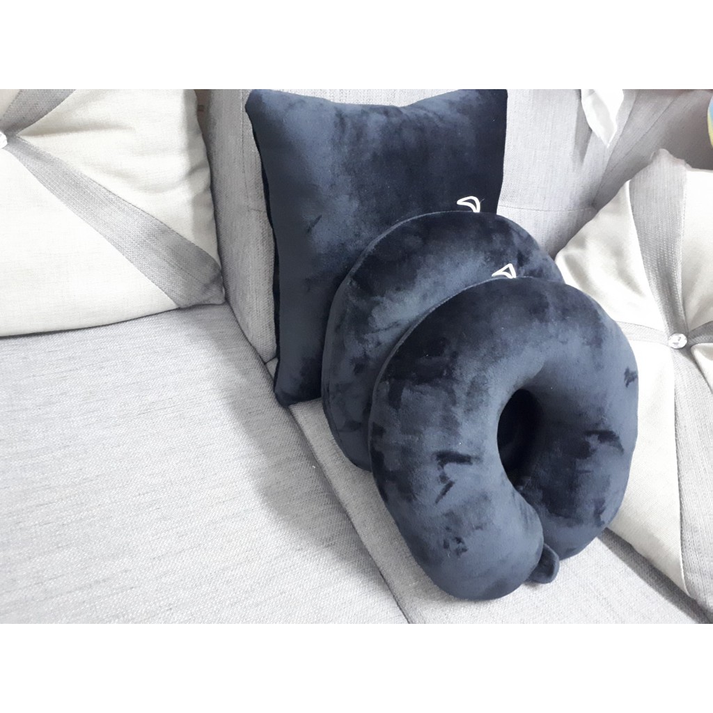 combo 2 gối cổ chữ u và 1 gối tựa văn phòng - đen