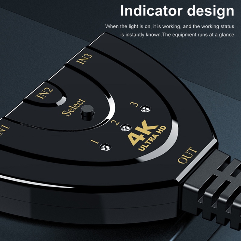 Công tắc 3x1 HDMI hỗ trợ 4K HD 3D với cáp tốc độ cao màu đen