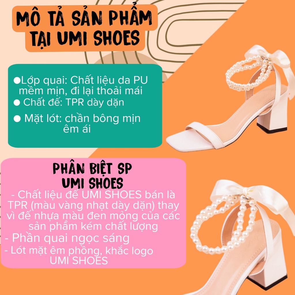 Giày Sandal Cao Gót 7 Phân Nữ Đế Vuông Thắt Cột Nơ Quai Ngọc Châu Soàn Quấn Cổ Chân Siêu Hot Trend Mới Mũi Vuông Đi Chơi