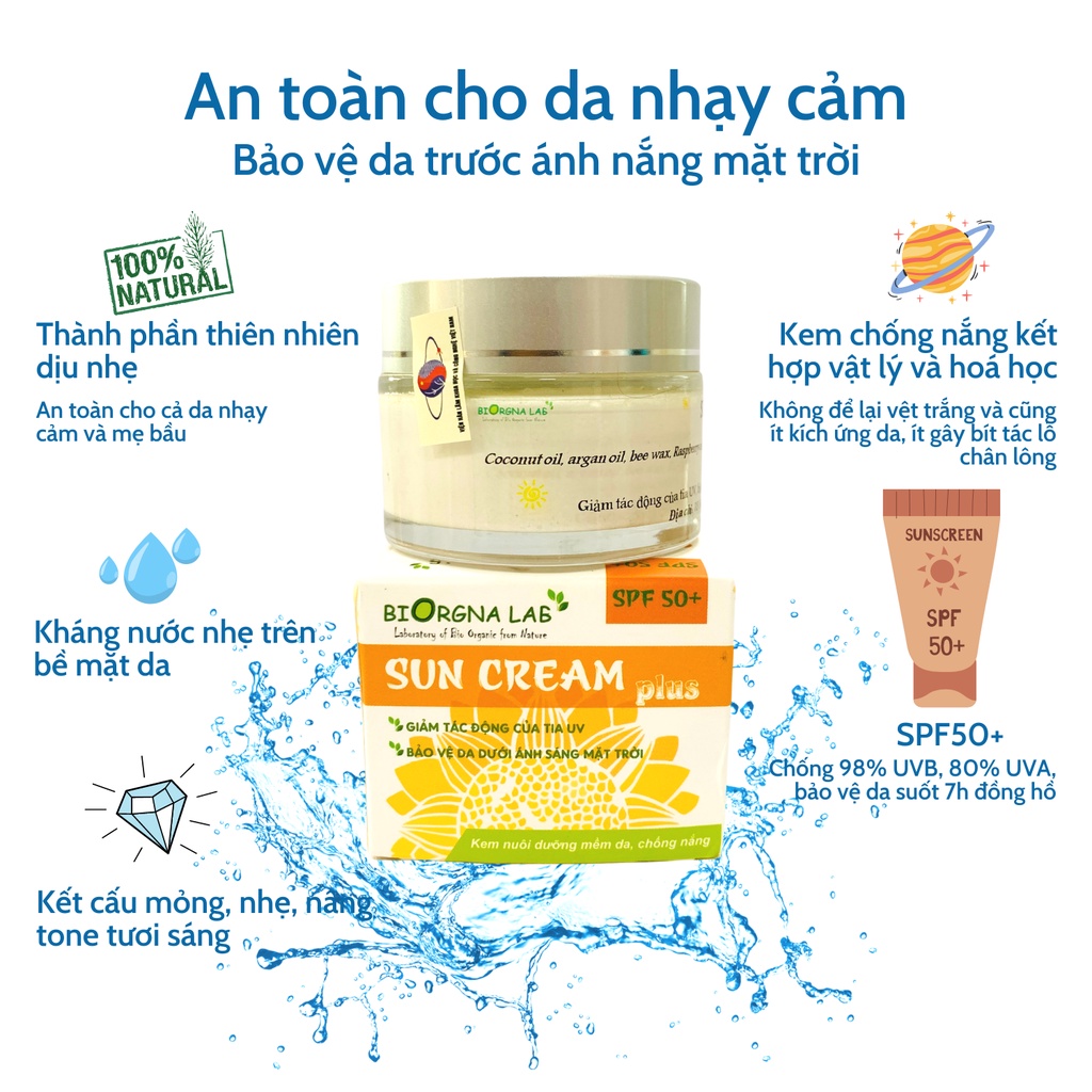 Kem chống nắng thiên nhiên cho mặt và body nâng tone trắng da VAST dùng được cho da dầu mụn và nhạy cảm, hộp 50g